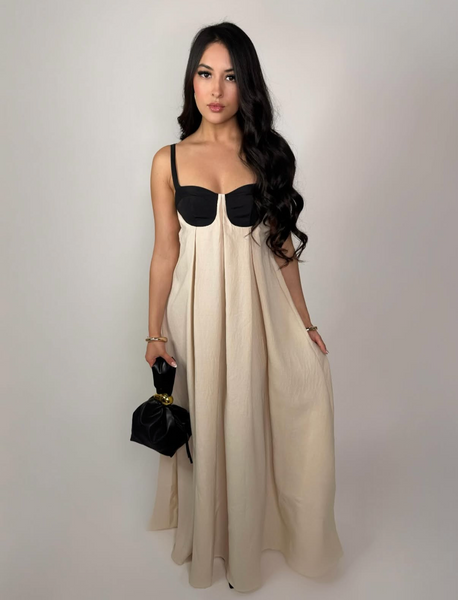 oriana maxi dress CONTRAST XS Black and White Two-toned Color:Moonshine White wing sleeve create bold 100OFFDRESSES26ROW