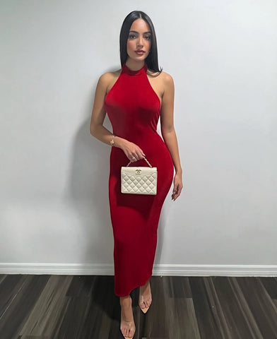 CRIMSON MUSE BACKLESS MAXI DRESS