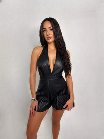OBSIDIAN ALLURE LEATHER ROMPER