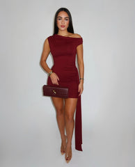 VELVET ROUGE ONE-SHOULDER MINI DRESS