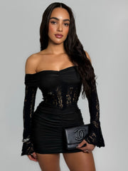 CRIMSON LACE SHADOW MINI DRESS