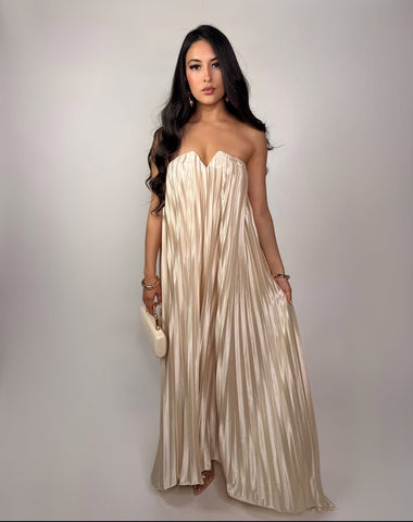 CHAMPAGNE WHISPER PLEATED GOWN