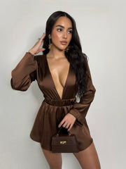 MOCHA SATIN ROMPER