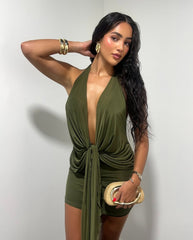 ISLA PLUNGE HALTER MINI DRESS