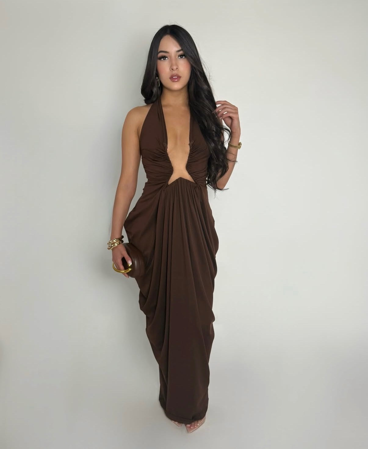 SORELLIA DUNE HALTER MAXI DRESS
