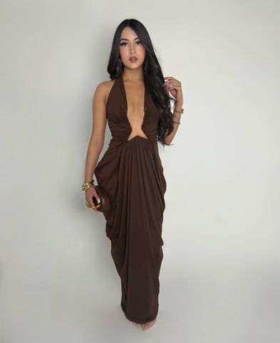 SORELLIA DUNE HALTER MAXI DRESS