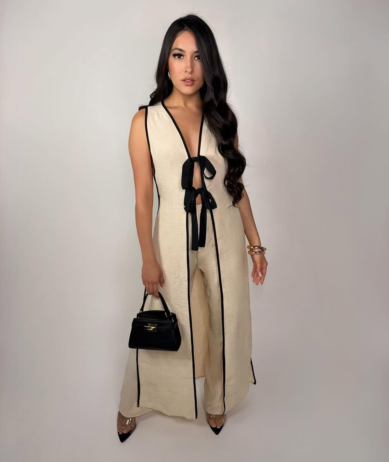 IVORY TAN TIE-FRONT SET